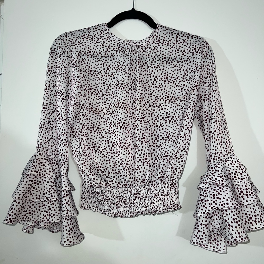 Misa Los Angeles Womens Long Bell Ruffle Sleeve Polka Dot Blouse Size XS